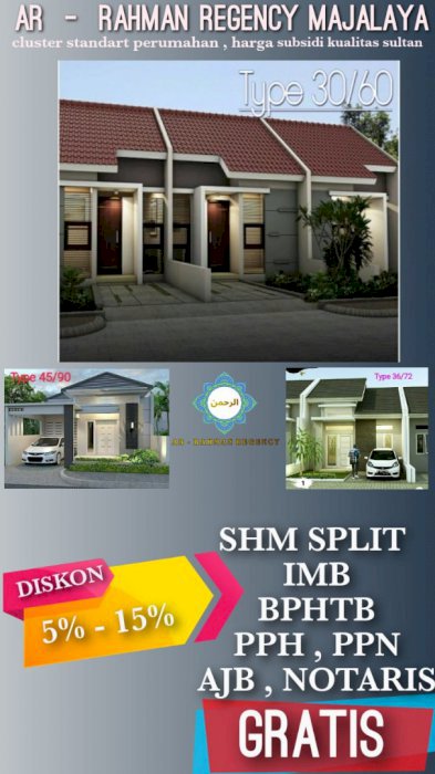 TERBATAS !! Diskon 15%, Gratis Biaya2 : Ar Rahman Regency
