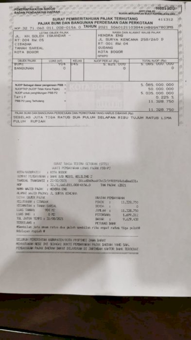 Dijual Tanah Seluas = 11.887 m2 Jl Soleh Iskandardinata Rp9,5JT/M2NEGO