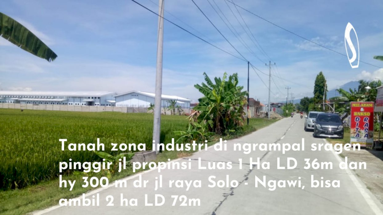 Tanah zona industri lingkungan pabrik, luas 1 - 3 Ha di sragen