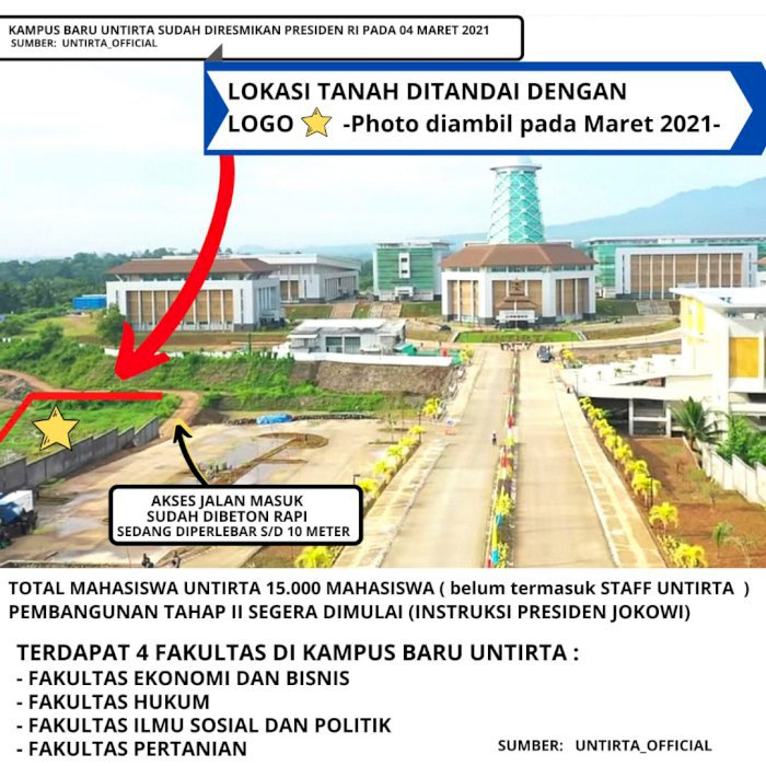 Jual TANAH Strategis di Samping Kampus Baru UNIVERSITAS NEGERI TERPADU UNTIRTA