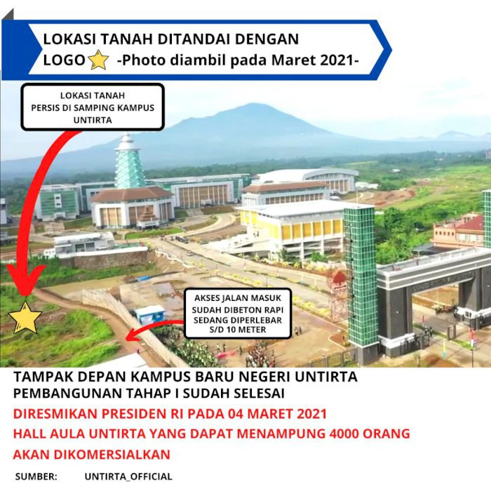 Dijual TANAH Strategis Sekali - Persis di Samping Kampus Baru