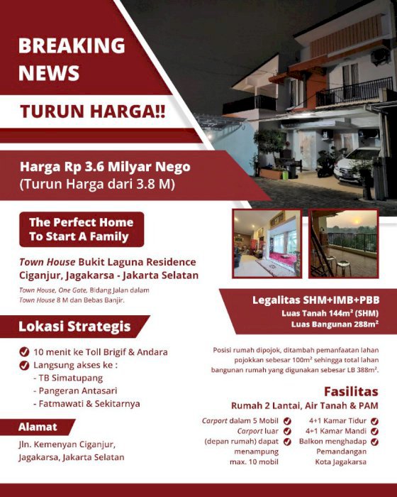 TOWN HOUSE Murah  BUKIT LAGUNA JAGAKARSA