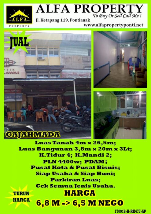 Ruko pusat kota Gajahmada, Pontianak, Kalimantan Barat