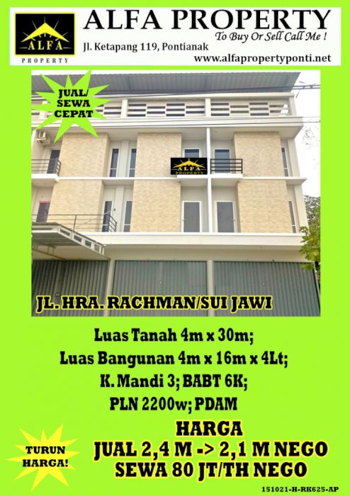 Ruko Sui Jawi HRA. Rachman, Pontianak, Kalimantan Barat