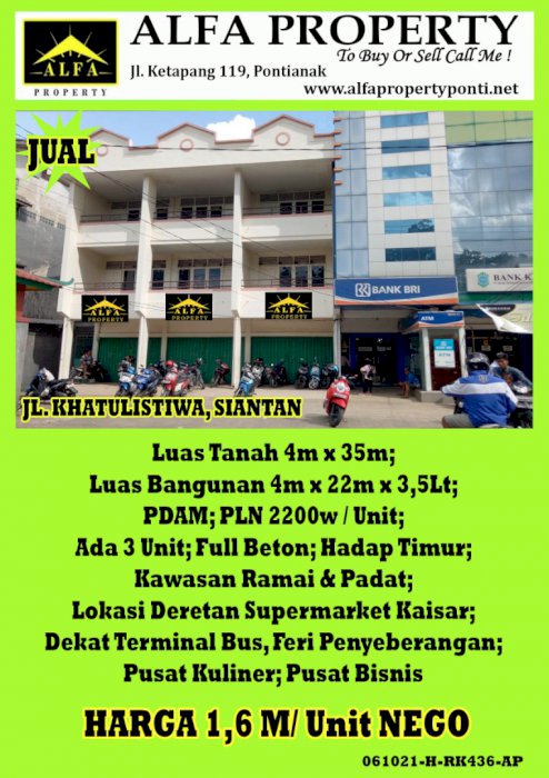 Ruko Khatulistiwa Siantan, Pontianak, Kalimantan Barat