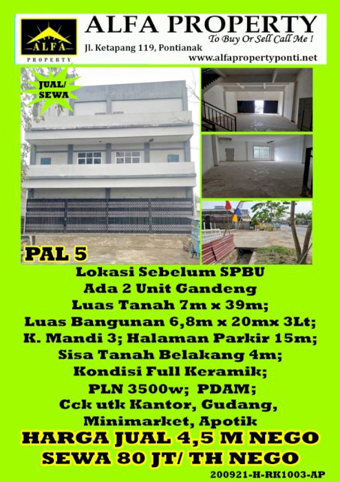 Ruko di daerah Pal 5, Pontianak, Kalimantan Barat