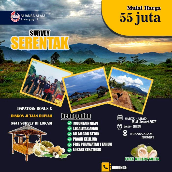 Promo Januari Kavling tanah 55juta Luas 100m2 di Jonggol