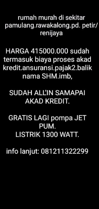 Rumah murah di sekitar pamulang.rawakalong.reni jaya