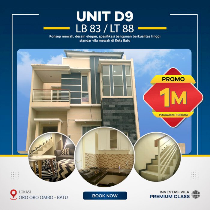 [Ready Stock] Beli Villa Bayarnya Cukup Separo Saja di Oro-Oro Ombo