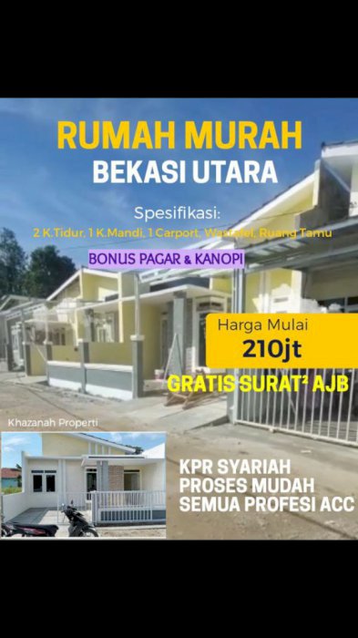 Rumah Syariah Murah dkat Ke jkrta 200 jtaan bonus pagar+ kanopi+ surat2