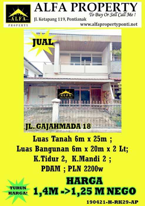 Rumah Jl Gajahmada 18, Pontianak, Kalimantan Barat