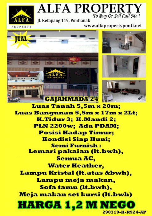 Rumah Jl Gajahmada 24, Pontianak, Kalimantan Barat