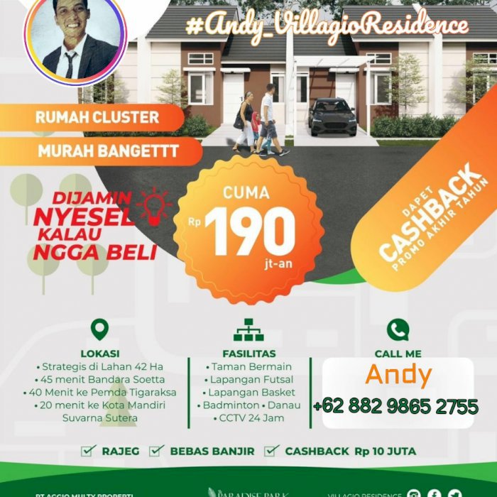 RUMAH CANTIK CLUSTER DALAM CLUSTER ANGSURAN 1,2 JT* PERBULAN ( DOBEL DINDING /HEBEL)