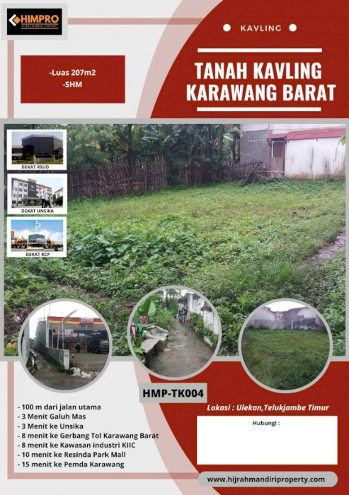 Tanah dekat pintu tol Karawang Barat di jual murah di Karawang