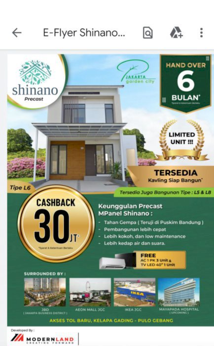 Cluster Shinano Nyaman dan Asri JGC Cakung Timur Jakarta Timur