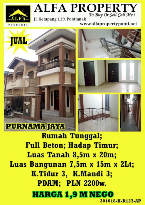 Rumah Jl Purnama Jaya, Pontianak, Kalimantan Barat