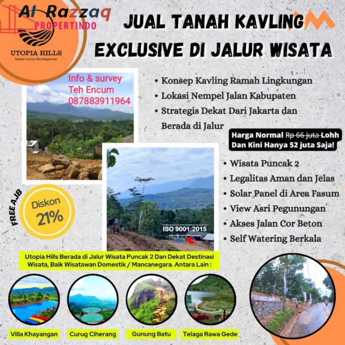 KAVLING EXCLUSIVE UTOPIA HILLS PUNCAK 2 BOGOR