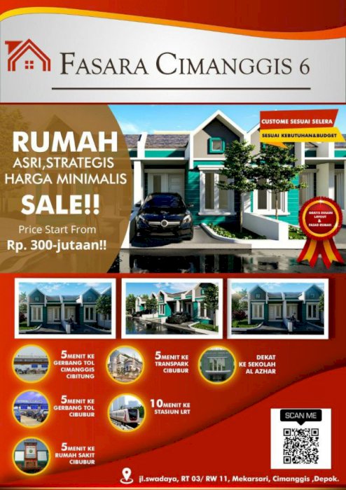 RUMAH SYARIAH STRATEGIS DI DEPOK FASARA CIMANGGIS 6 HARGA 300 JUTAAN