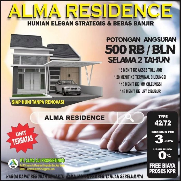 Dijual Murah Rumah Alma Residence Tiga di Setu Kota Bekasi