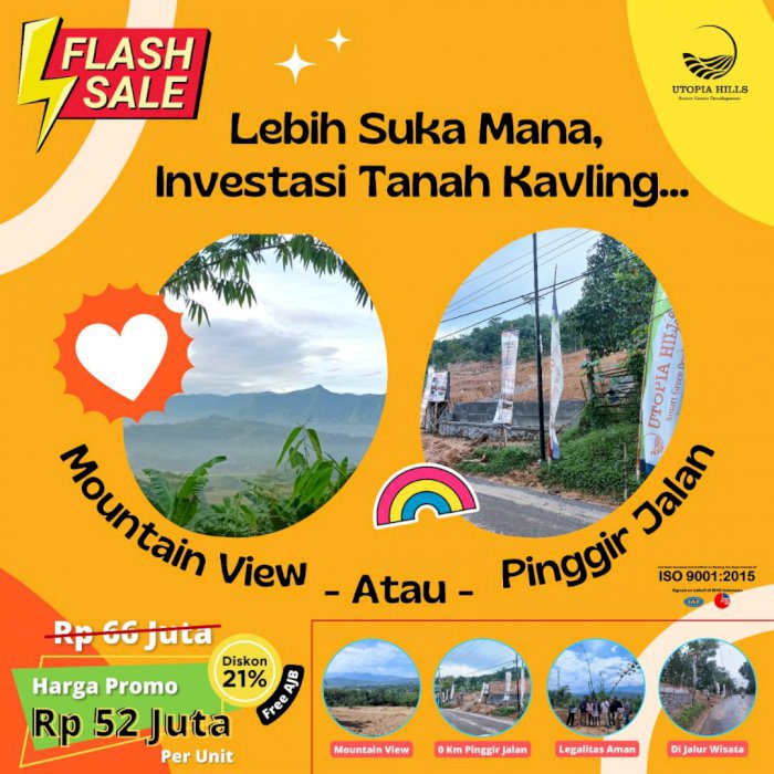 Kavling tanah Utopia hils Jonggol - bogor harga 52juta