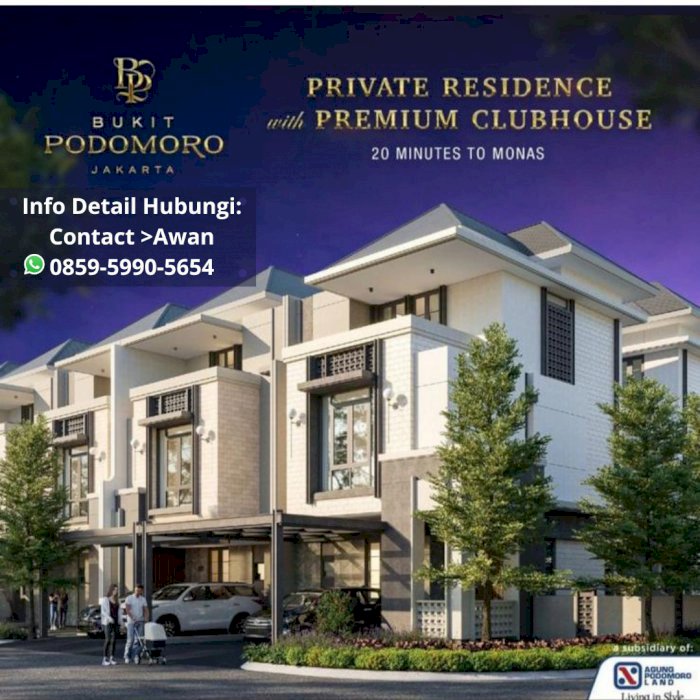 Jual Rumah Cluster 3 Lantai Perumahan Bukit Podomoro, Jakarta Timur
