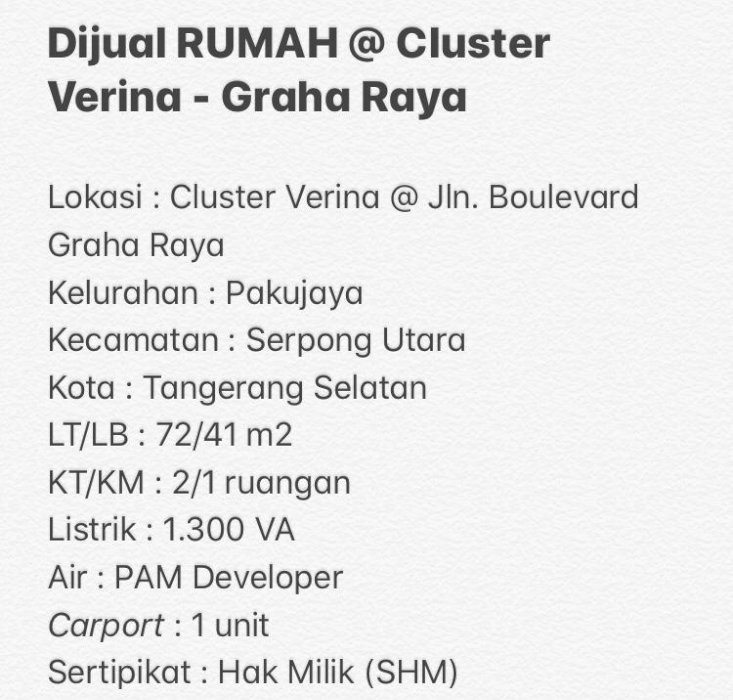 Di jual Rumah Graha Raya @Cluster Verina