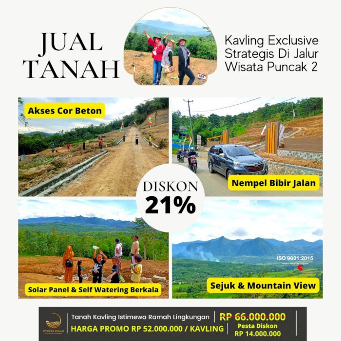 DIJUAL TANAH KAVLING EXCLUSIVE UTOPIA HILLS PUNCAK 2 JONGGOL BOGOR