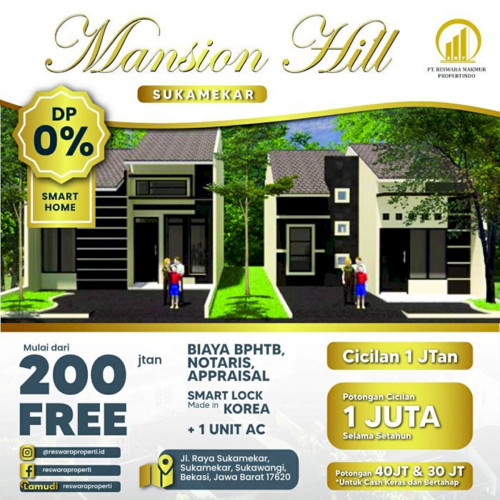 Rumah Murah Cicilan Cuma 1 Juta-an Mansion Hill Bekasi
