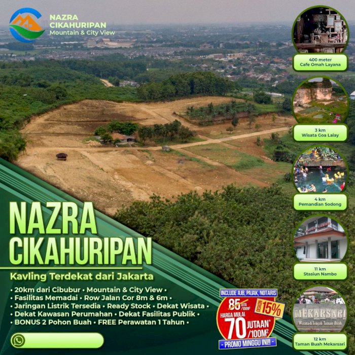 KAVLING NAZRA CIKAHURIPAN - TERDEKAT...!!! Hanya 20 KM Jakarta