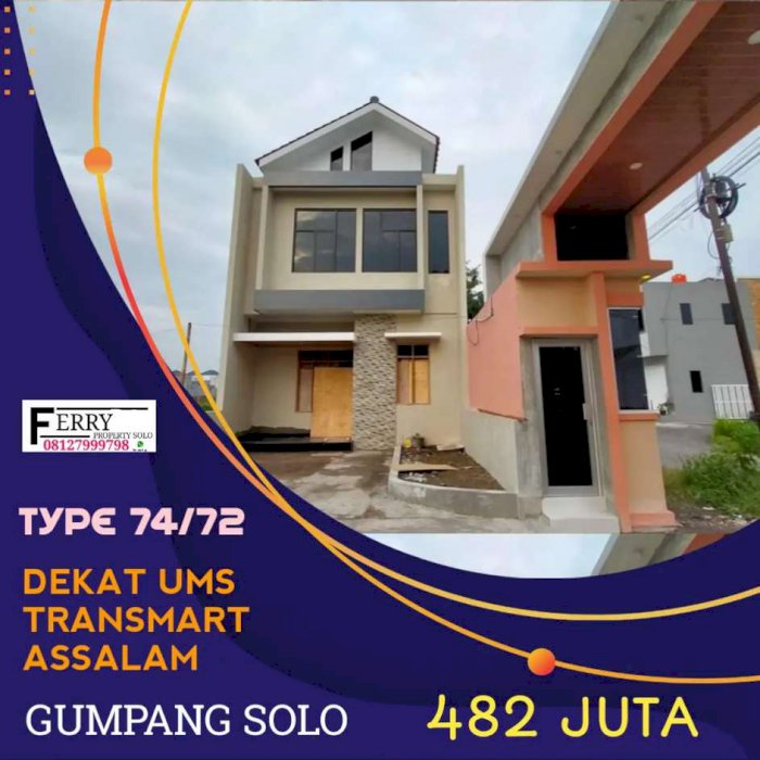 Rumah minimalis 2 lantai dijual solo gumpang pabelan kartosuro ums 482