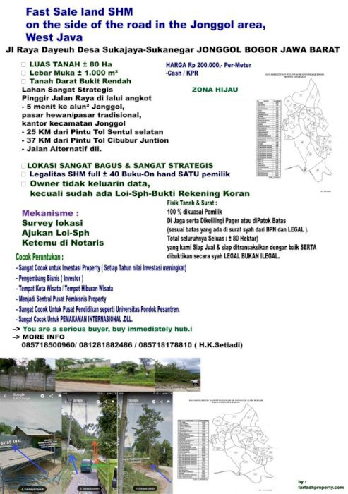 TERMURAH !!! TANAH JONGGOL HARGA TERBARU HANYA RP200.000/M2