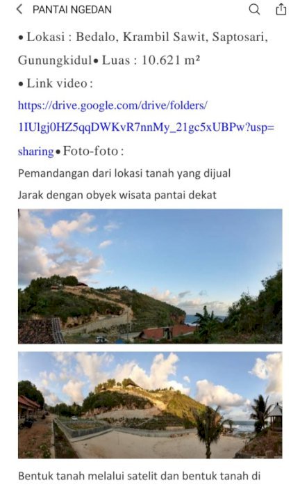 jual tana SHM. Lokasi bibir pantai NGEDAN, GUNUNGKIDUL