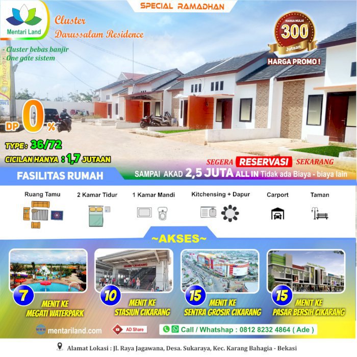 Dijual Rumah KPR Tanpa DP, lokasi strategis. Dekat stasiun