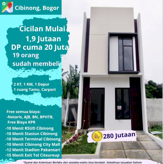 rumah 2 lantai cicilan 2 jutaan di cibinong