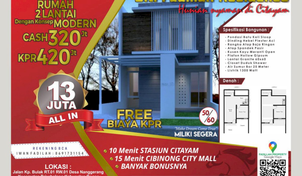rumah 2 lantai citayam cicilan 2 jutaan
