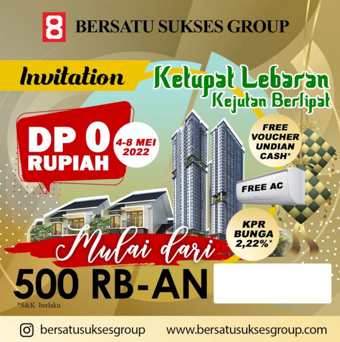 Rumah Tanpa DP cukup 500ribu Angsuran 1JTan Bonus AC