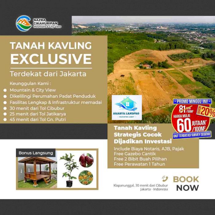 TANAH KAVLING STRATEGIS TERMURAH NEMPEL JAKARTA BONUS GAZEBO