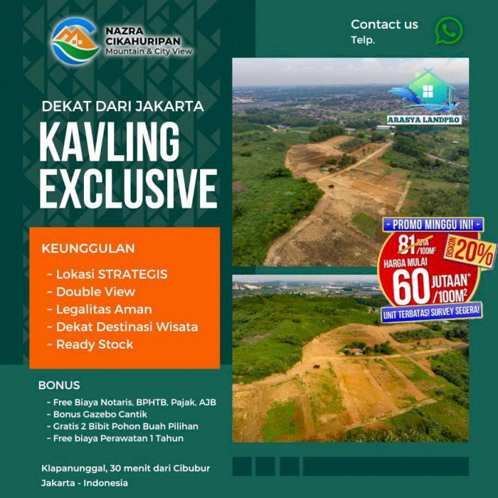 PROMO TANAH KAVLING TERMURAH STRATEGIS DEKAT JAKARTA FREE GAZEBO