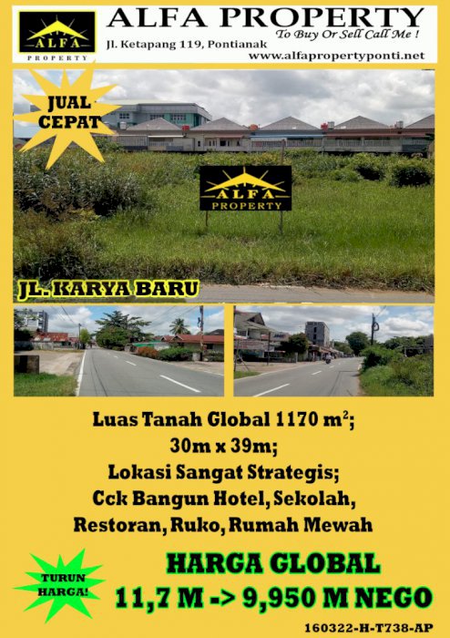 Tanah Jl Karya Baru Pontianak, Kalimantan Barat