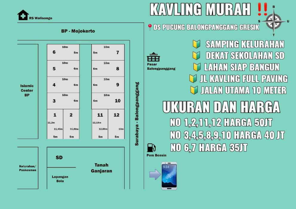 Tanah kavling murah di Balongpanggang Gresik