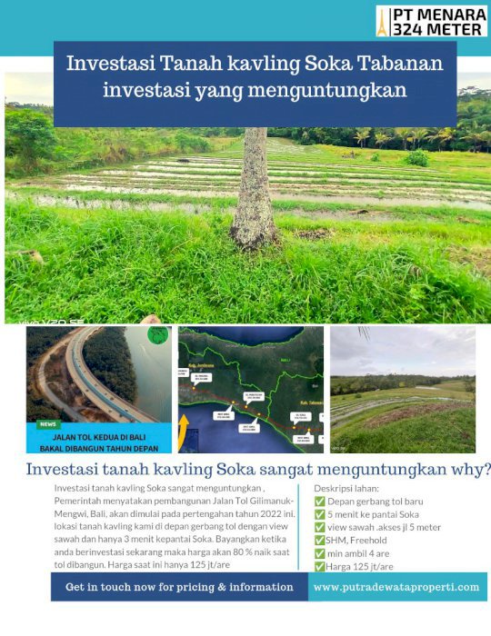 Tanah kavling Soka Tabanan investasi menguntungkan karena dekat tol