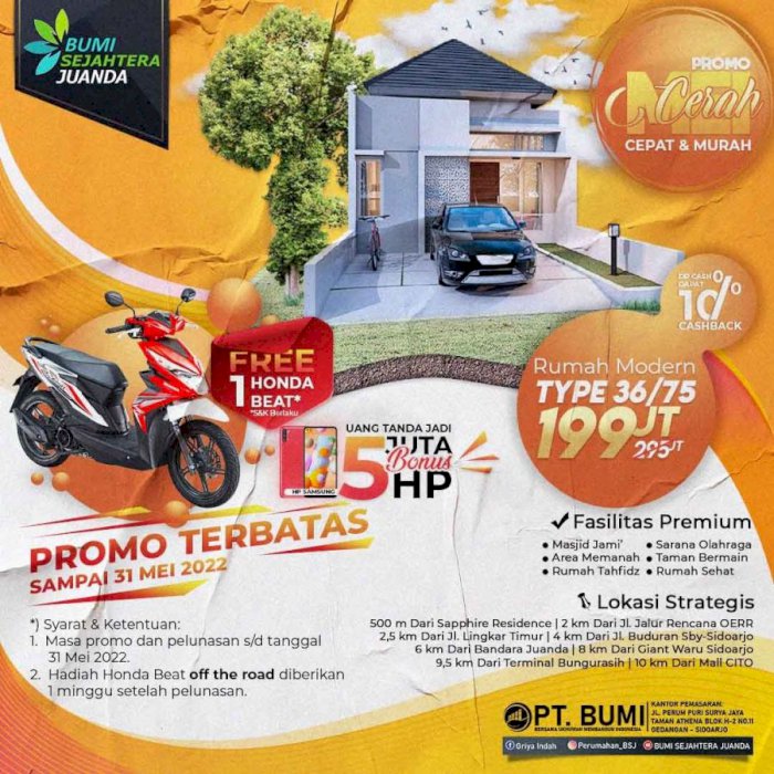PROMO RUMAH HINGGA 96 JUTA FREE HONDA BEAT TERBATAS HANYA SAMPAI BESOK