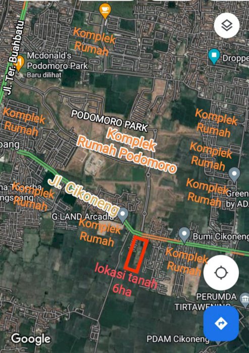 Tanah 6Ha JL Cikoneng, Bojongsoang, Kabupaten Bandung, Jawa Barat