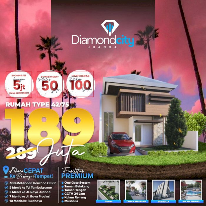 Diskon Besar, Perumahan Murah Sidoarjo 355 Juta Diamond Village Juanda