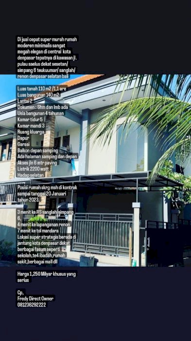 Jual cepat murah rumah megah minimalis Sesetan pulau saelus dps