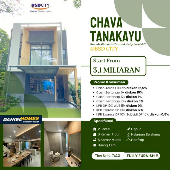 Rumah Modern Keren Furnished Lokasi Strategis, Cluster Chava BSD City