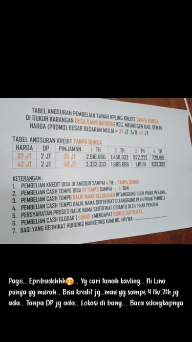 Tanah kavling mulai dari 37 jt sampai 60 jt. Bisa kredit sampai 7 th.