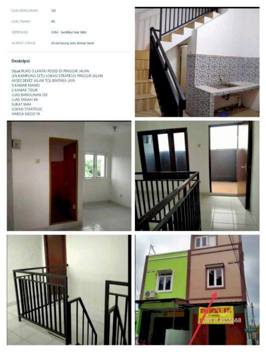 RUKO 3 LANTAI STRATEGIS PINGGIR JALAN