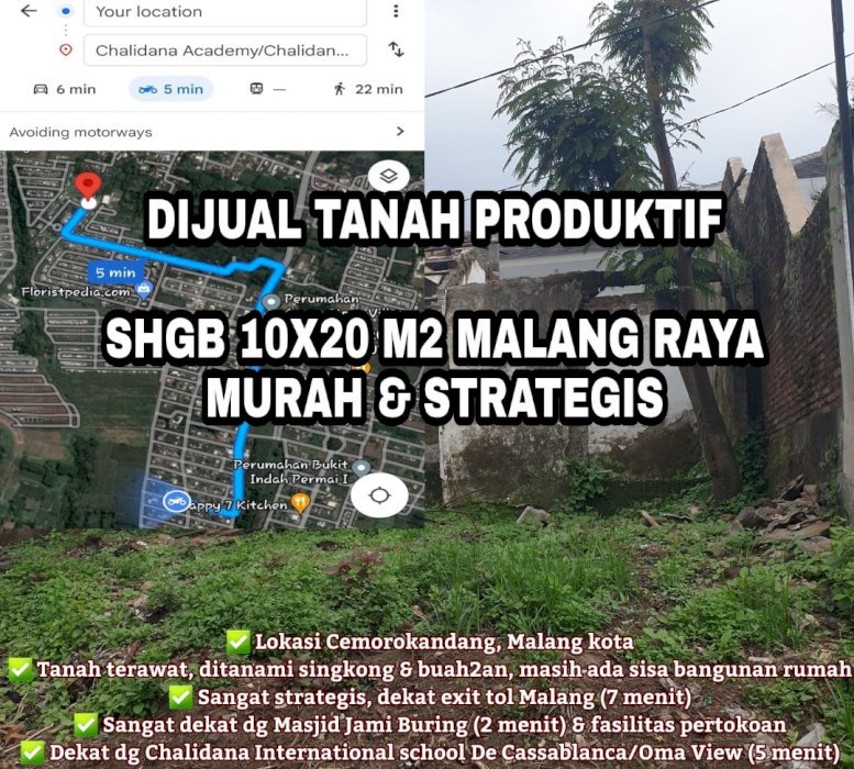 DIJUAL TANAH PRODUKTIF KOTA MALANG JATIM 10x20M2 MURAH STRATEGIS