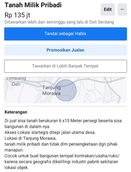 Tanah 6Ã—15 Meter dijual cepat